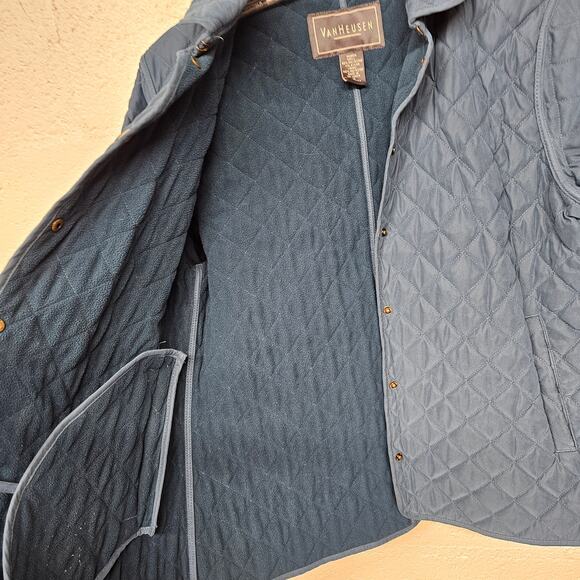 Van Heusen Womens Snap Up Quilted Jacket Sz M Teal Blue Normcore Casual - Picture 5 of 7